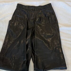 Black Leather Wide-Leg Pants